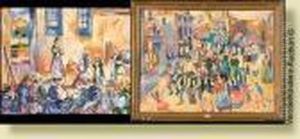 Huilesur Toile Et Huile Sur 
Carton "vue De Ville Animee En Bretagne".signes Pat Wilson. Xxeme. Dim.:
 54x65 Cm Et 50x64,5cm by Pat Wilson