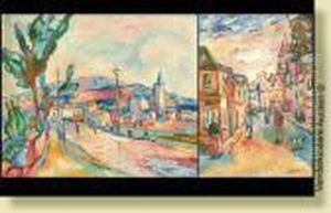 Deuxhuiles Sur Panneau "vue De 
Ville Animee". Signes En Bas A Droite I.petrov Pour Pat Wilson. Xxeme. 
Dim.: 55x38 Cm Et 46x55cm by Pat Wilson