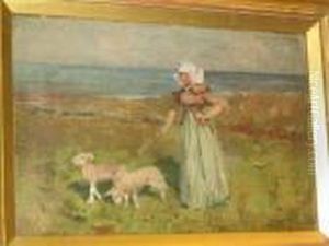 Shepherdess Tending Orphan Lambs