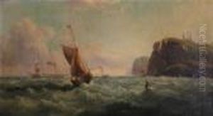Seascape With Boats And Cliffs by John Jock Wilson