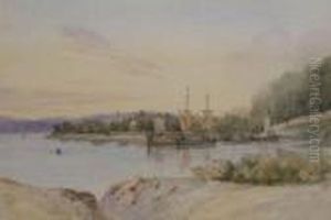 Edinburgh Looking South Across The Firth Of Forth With Elegant Figures by John Jock Wilson