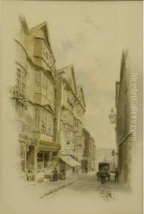 Streetscene With Horse Anddray Coming Up Hill