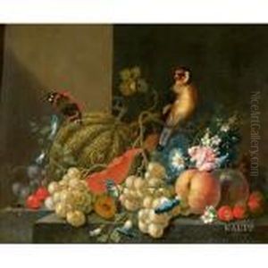 Uppiges Allegorisches Stillleben
Mit Reifen Kurbissen,trauben Und Auf Ihren Ranken Thronendem Stieglitz by Johann Amandus Winck