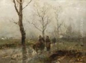 Bauern Auf Herbstlicher Strase Vor
 Dem Dorf. by Anton Windmaier