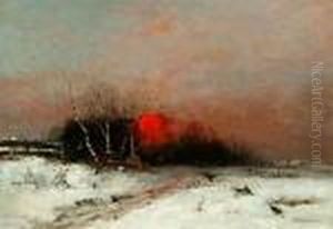 Sunset Over A Snowy Landscape by Anton Windmaier