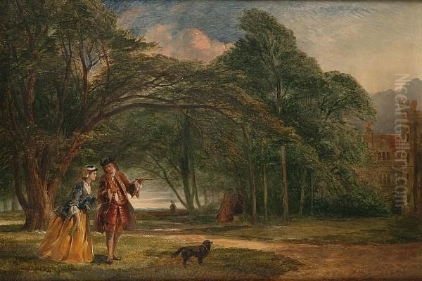 Figures In Historical Dress In An Avenue - view 1