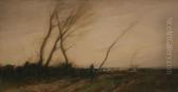 Winter Landscape With Shepherd And Flock Upon A Path - view 1