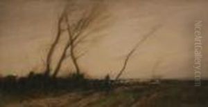 Winter Landscape With Shepherd And Flock Upon A Path by William Tatton Winter