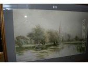 View Of Salisbury Cathedral With A Figure In A Boat On The River In The Foreground