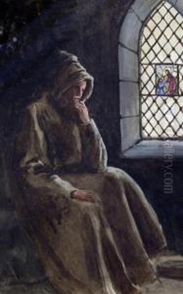 Monk Beside A Stained Glass Window - view 1