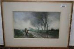 Figure Walking On A Track Inscribed On Reverse by William Tatton Winter