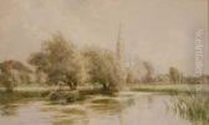 Boatman On A River Near Salisbury Cathedral