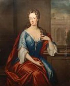 Portrait Of A Lady Wearing Blue Dress And Redcloak
