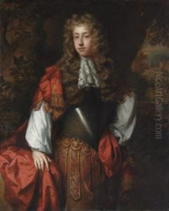 Portrait Of A Gentleman In Armour, Three-quarter-length In A Landscape by William Wissing or Wissmig