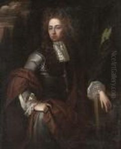 Portrait Of A Gentleman, 
Three-quarter-length, In A Grey Coat And Brown Wrap, By A Plinth, In A 
Landscape