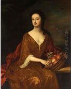 A Portrait Of A Lady, Seated
Three-quarter Length, Wearing A Red Dress And White Blouse, Holding A
Basket With Various Fruits A Portrait Of A Lady, Seated
Three-quarter Length, Wearing A Red Dress And White Blouse, Holding A
Basket With Various Fruits