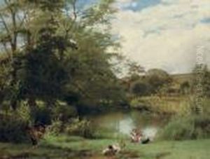 Gathering Watercress On The Banks Of The Mole, Surrey