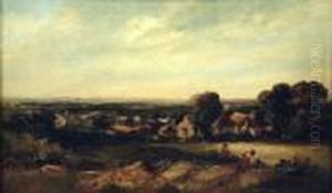 Extensive River Landscape With Cottages by William Frederick Witherington