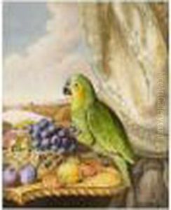 A Parrot Eating From A Bowl Of
Grapes, Plums, Peaches And Strawberries, A River Landscape Beyond A Parrot Eating From A Bowl Of
Grapes, Plums, Peaches And Strawberries, A River Landscape Beyond