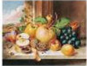 Still Life With Fruit And Walnuts On A Walnut Ledge by Augusta Innes Withers