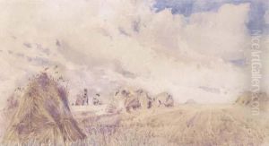 Field Labourers Stacking Sheaves Of Corn by Walter Withers