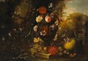 A Still Life With Fruit And Flowers In A Vase A Still Life With Fruit And Flowers In A Vase