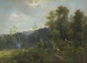 Rehe Auf Der
 Waldlichtung. by Karl Witkowski