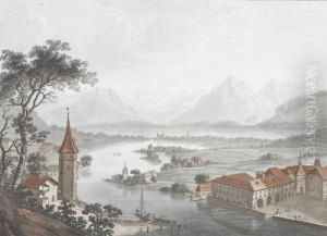 Lac Et Ville De Thun, Avec La Riviere De L'aar