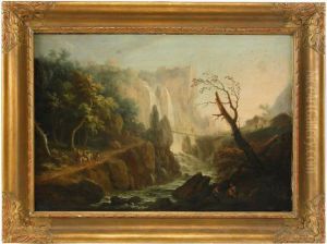 Berglandskap Med Vattenfall Och Figurer by Caspar Wolf