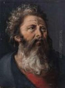 Study Of A Beardedman's Head. Oil/oak