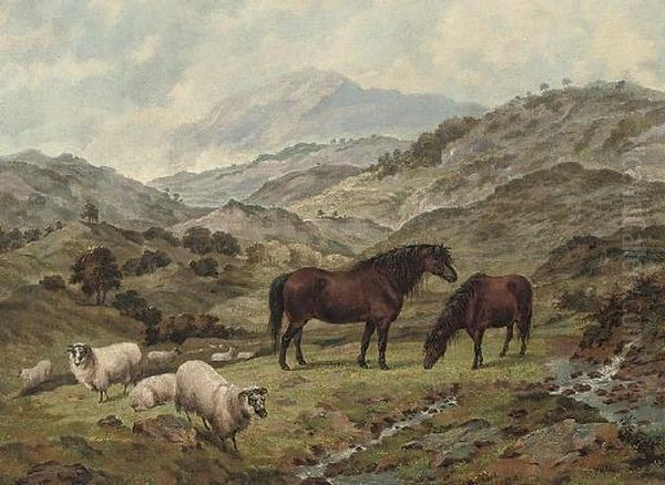 Scotch Ponies And Sheep In A Landscape - view 1