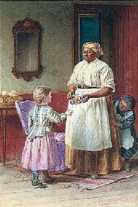 African Woman Giving A Young Girl An Orange by Thomas Waterman Wood