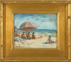 Beach Scene With Umbrellas by Charles Herbert Woodbury
