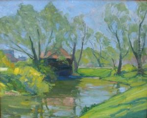 Landscape With A River And Houses. Landscape With A River And Houses.