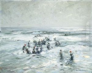 Splashing In The Surf by Charles Herbert Woodbury