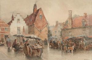A Market Place, Bruges by William Arnold Woodhouse
