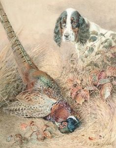 A Spaniel With A Pheasant by William Arnold Woodhouse