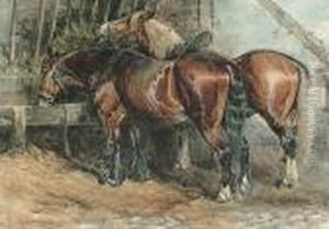 Horses At A Trough by William Arnold Woodhouse