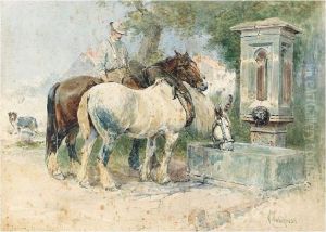 Horses Watering by William Arnold Woodhouse