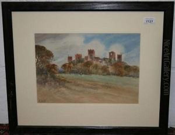 Figureherding Sheep At The Foot Of A Hilltop Castle - view 1