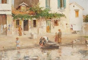 Figures By The Waters Edge by Henry Woods