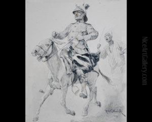 British Officer In North Africa On A Mule by Richard Caton Woodville