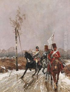 A Prussian Peace Party Under Fire. by Richard Caton Woodville