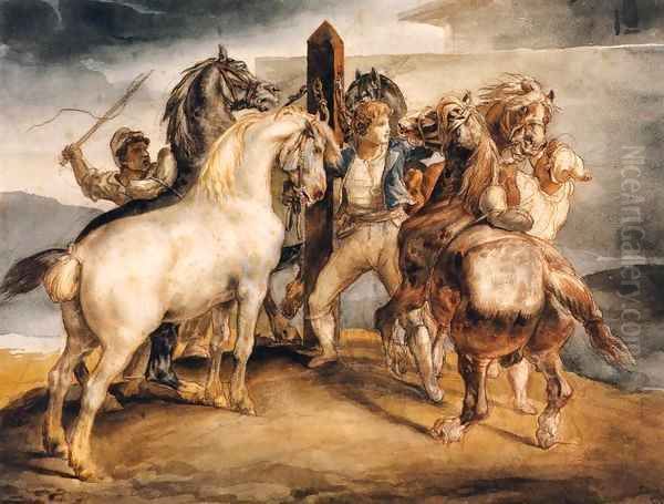 Horse Market Five Horses at the Stake by Theodore Gericault