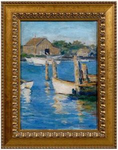 Boats Moored In A Harbor by Mabel May Woodward