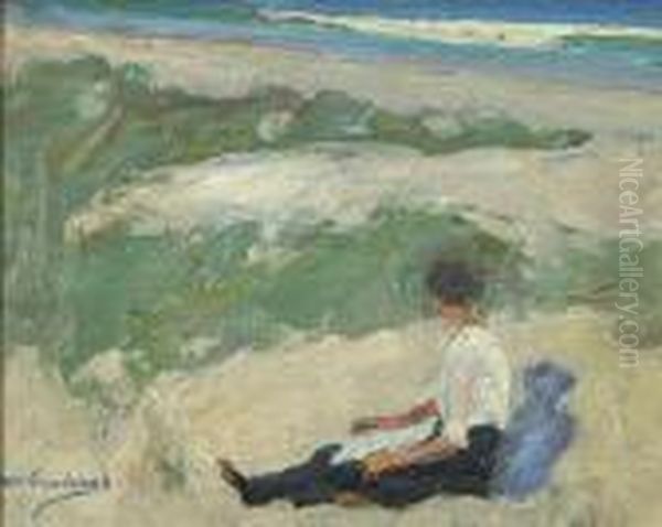 Woman Reading At The Beach - view 1