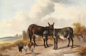 Donkeys And A Goat In A Landscape by Thomas Woodward