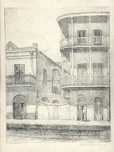 "on Toulouse St. At Royal St., New Orleans, 1904," Etching On Paper by William Woodward