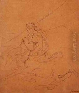 Arab holding the head of his dying horse by Theodore Gericault