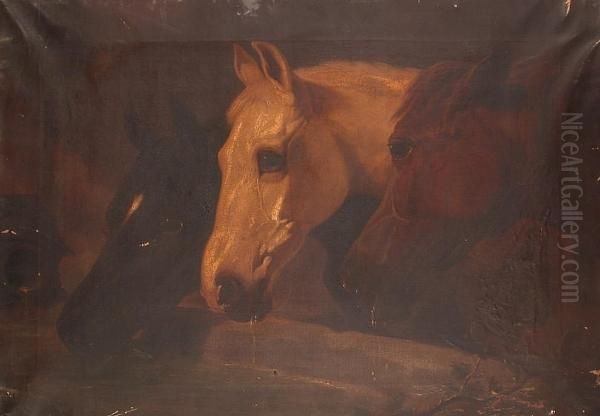 Head Study Of Three Horses At A Well; And A Companion - view 1